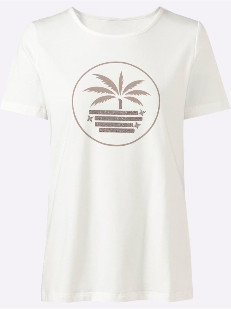 T-shirt à Manches Courtes Motif Imprimé - Taille Standard - Helline Gris Ecru - Kiabi