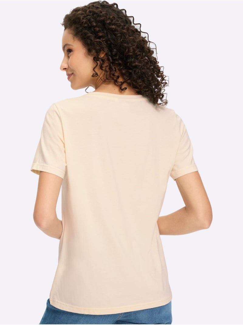 T-shirt à Manches Courtes Motif Imprimé - Taille Standard - Helline Ivoire - Kiabi