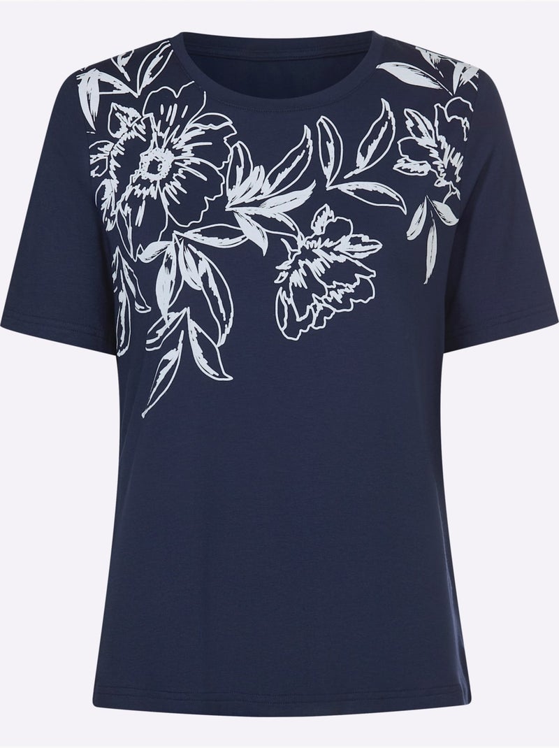 T-shirt à Manches Courtes Motif Imprimé - Taille Standard - Witt Blanc Bleu marine Blanc - Kiabi