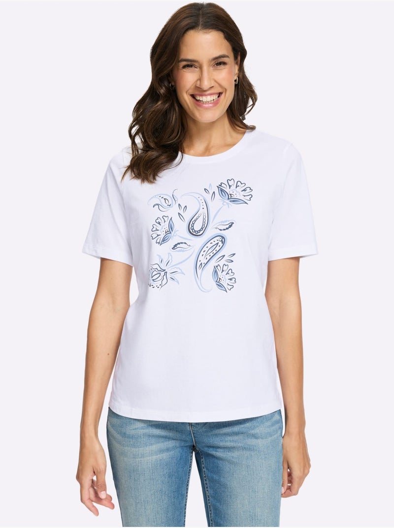 T-shirt à Manches Courtes Motif Imprimé - Taille Standard - Witt Blanc Bleu - Kiabi