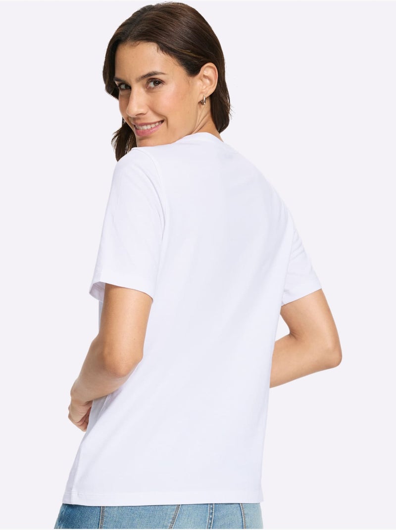 T-shirt à Manches Courtes Motif Imprimé - Taille Standard - Witt Blanc Bleu - Kiabi