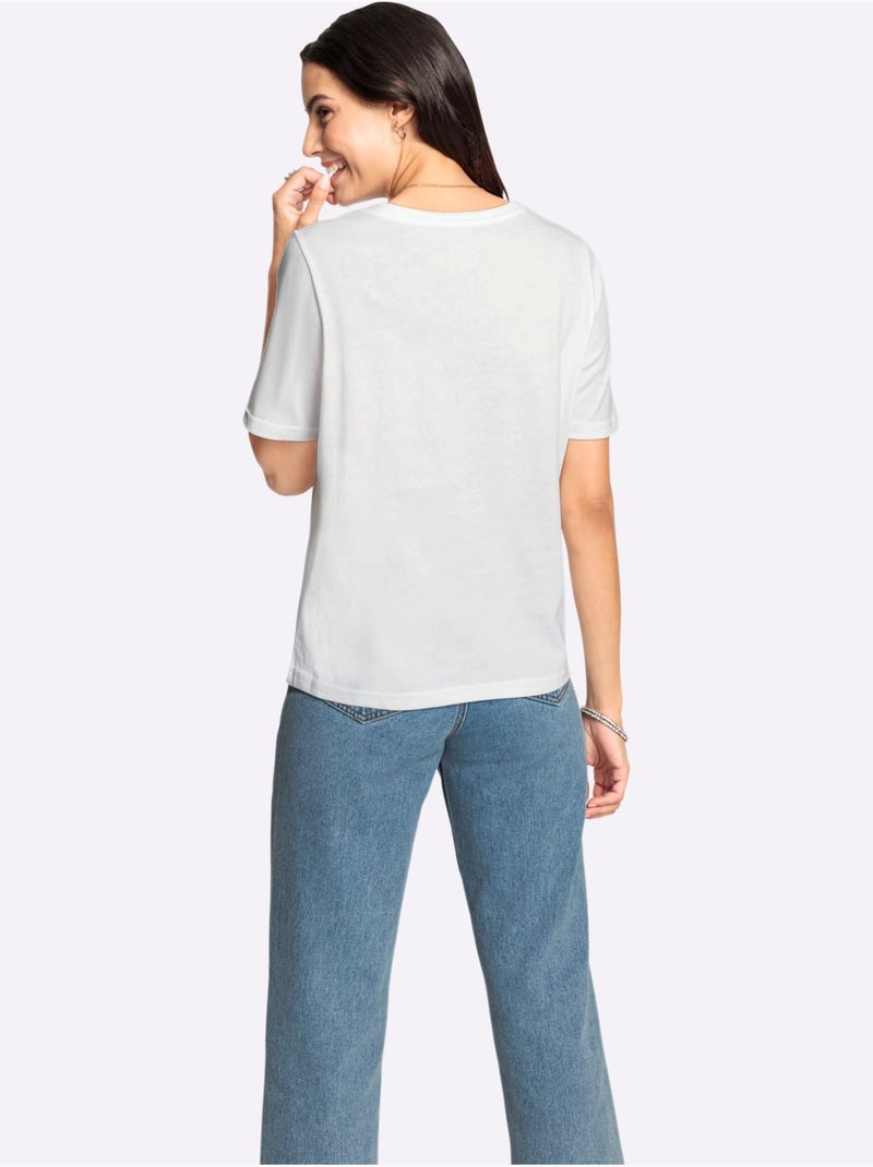T-shirt à Manches Courtes Motif Imprimé - Taille Standard - Witt Ecru - Kiabi