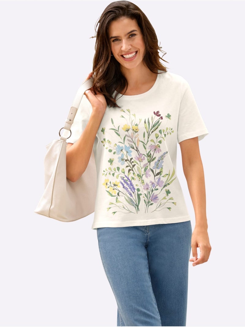 T-shirt à Manches Courtes Motif Imprimé - Taille Standard - Witt Ecru - Kiabi