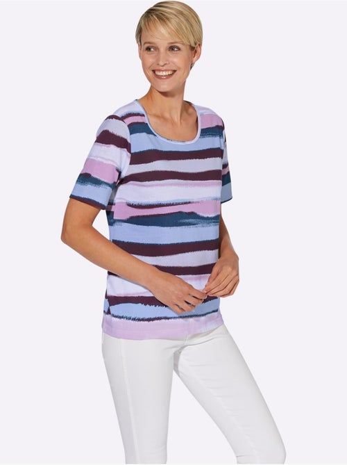 T-shirt à Manches Courtes Motif Rayé, Coloris Harmonieux - Taille Standard - Moda Vilona - Kiabi T-shirt à Manches Courtes Motif Rayé, Coloris Harmonieux - Taille Standard - Moda Vilona - Kiabi