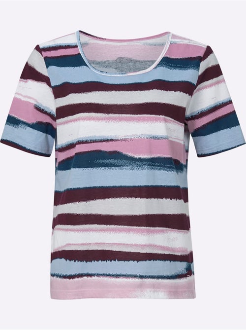 T-shirt à Manches Courtes Motif Rayé, Coloris Harmonieux - Taille Standard - Moda Vilona - Kiabi T-shirt à Manches Courtes Motif Rayé, Coloris Harmonieux - Taille Standard - Moda Vilona - Kiabi