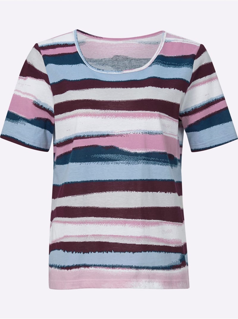 T-shirt à Manches Courtes Motif Rayé, Coloris Harmonieux - Taille Standard - Moda Vilona Bleu Rose - Kiabi