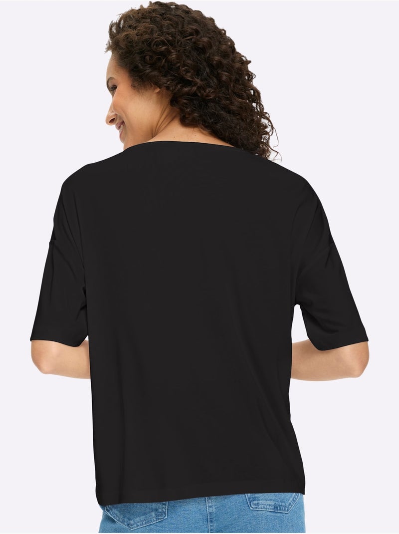 T-shirt à Manches Courtes Nœud Décoratif Tendance - Taille Standard - Helline Noir - Kiabi