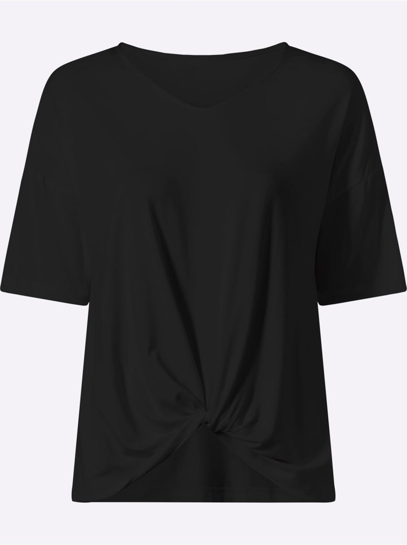 T-shirt à Manches Courtes Nœud Décoratif Tendance - Taille Standard - Helline Noir - Kiabi