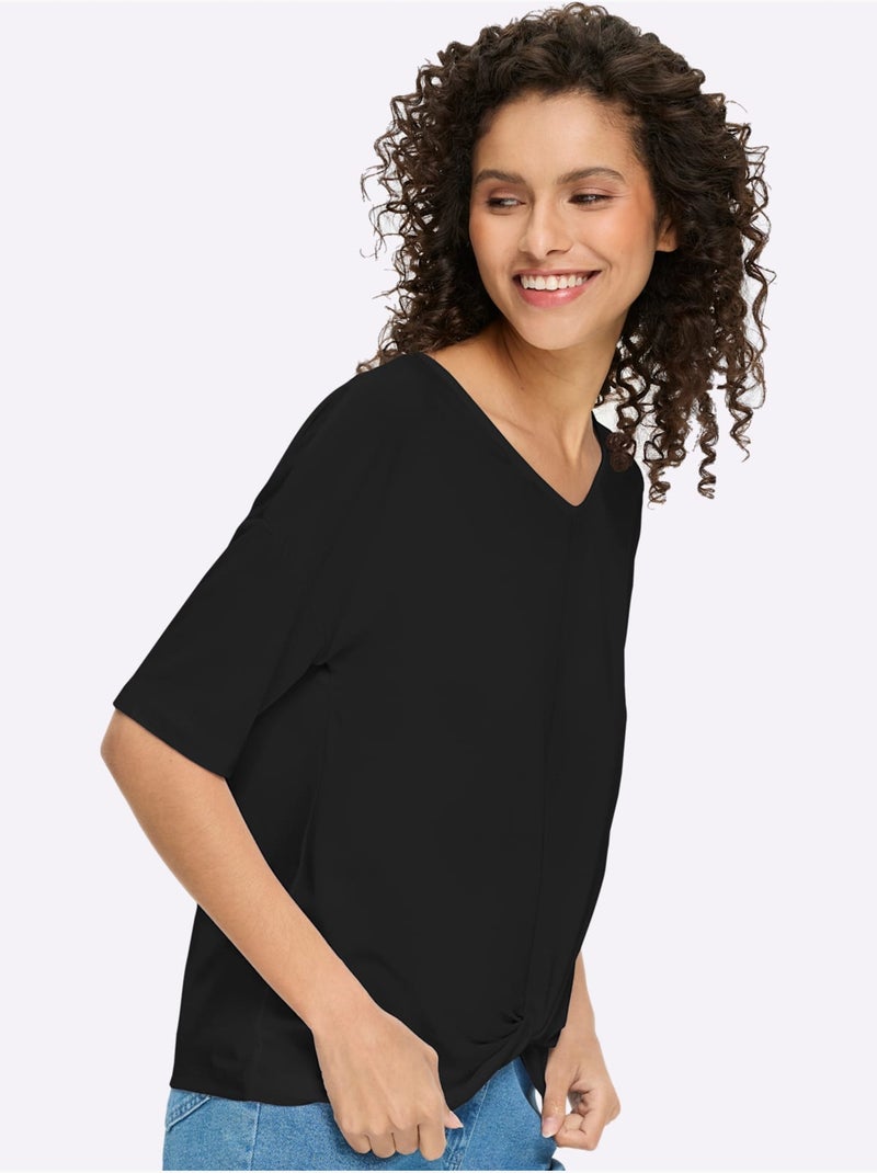 T-shirt à Manches Courtes Nœud Décoratif Tendance - Taille Standard - Helline Noir - Kiabi