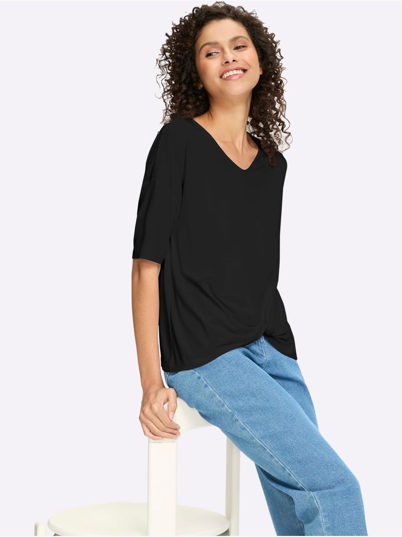 T-shirt à Manches Courtes Nœud Décoratif Tendance - Taille Standard - Helline Noir - Kiabi