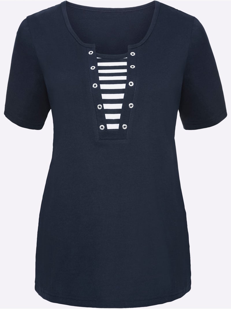 T-shirt à Manches Courtes œillets Décoratifs - Taille Standard - Moda Vilona Bleu marine - Kiabi