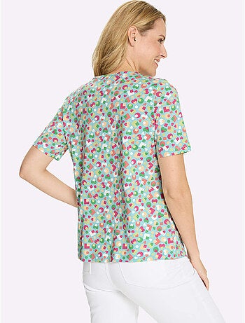 T-shirt à manches courtes avec col rond et plis affinants - Taille standard - Moda Vilona