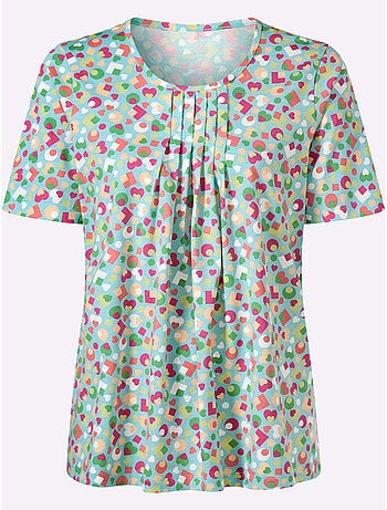 T-shirt à manches courtes avec col rond et plis affinants - Taille standard - Moda Vilona