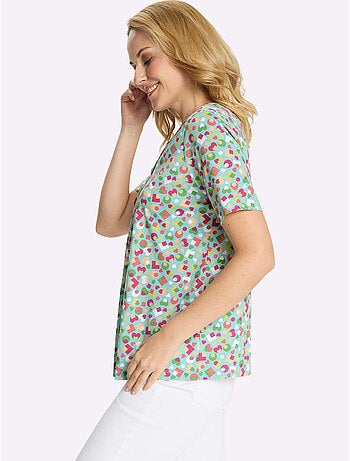 T-shirt à manches courtes avec col rond et plis affinants - Taille standard - Moda Vilona