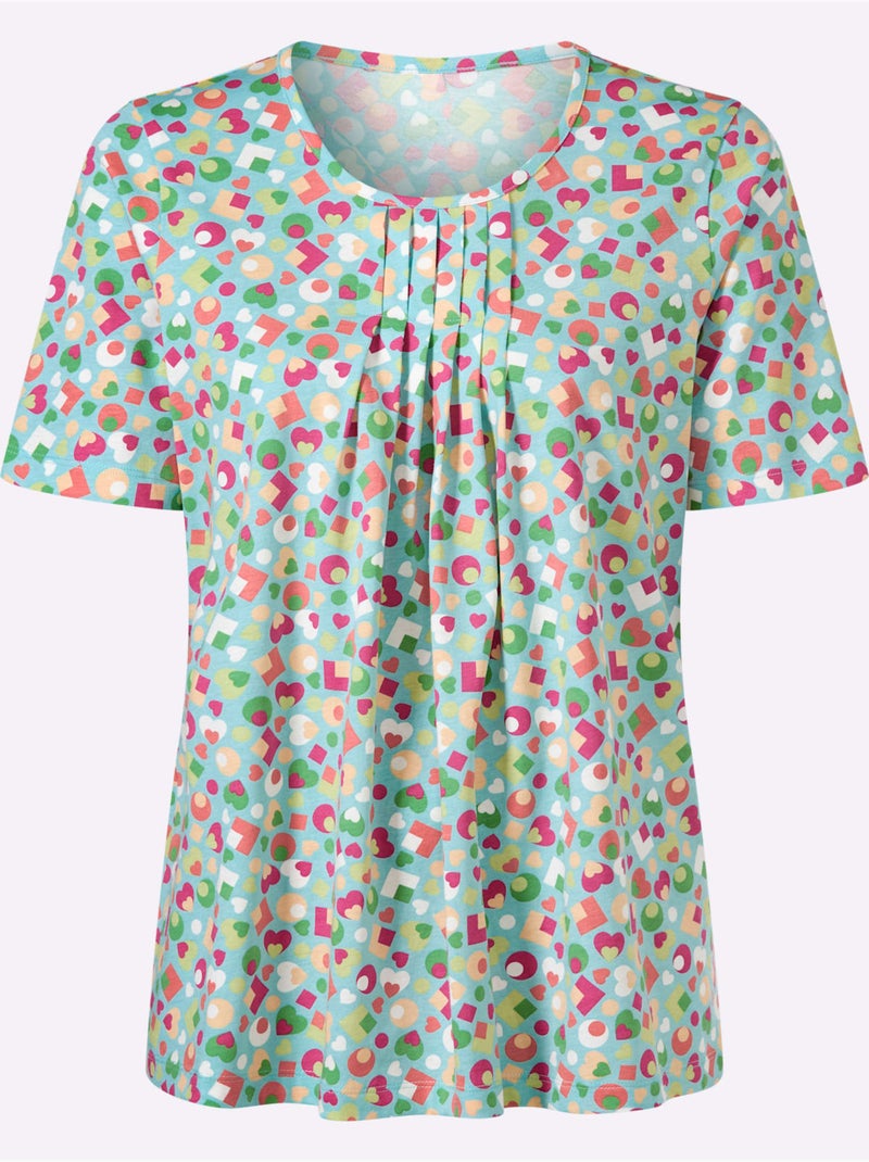 T-shirt à Manches Courtes Plis Affinants à L'encolure - Taille Standard - Moda Vilona Bleu marine - Kiabi