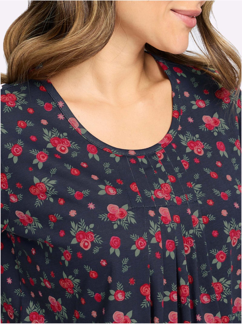 T-shirt à Manches Courtes Plis Affinants à L'encolure - Taille Standard - Moda Vilona Bleu Rouge - Kiabi