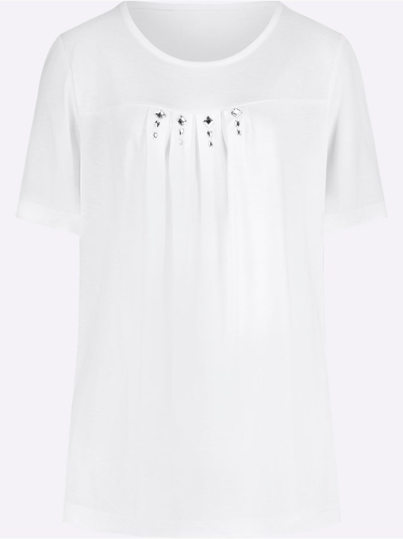 T-shirt à Manches Courtes Plis Creux Tendance - Taille Standard - Moda Vilona Blanc - Kiabi