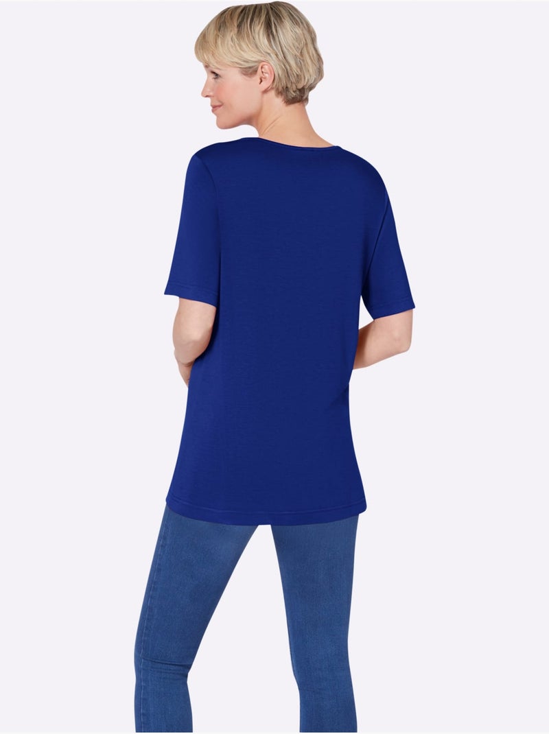 T-shirt à Manches Courtes Plis Creux Tendance - Taille Standard - Moda Vilona Bleu roi - Kiabi