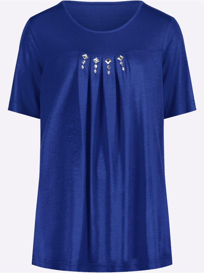 T-shirt à Manches Courtes Plis Creux Tendance - Taille Standard - Moda Vilona Bleu roi - Kiabi