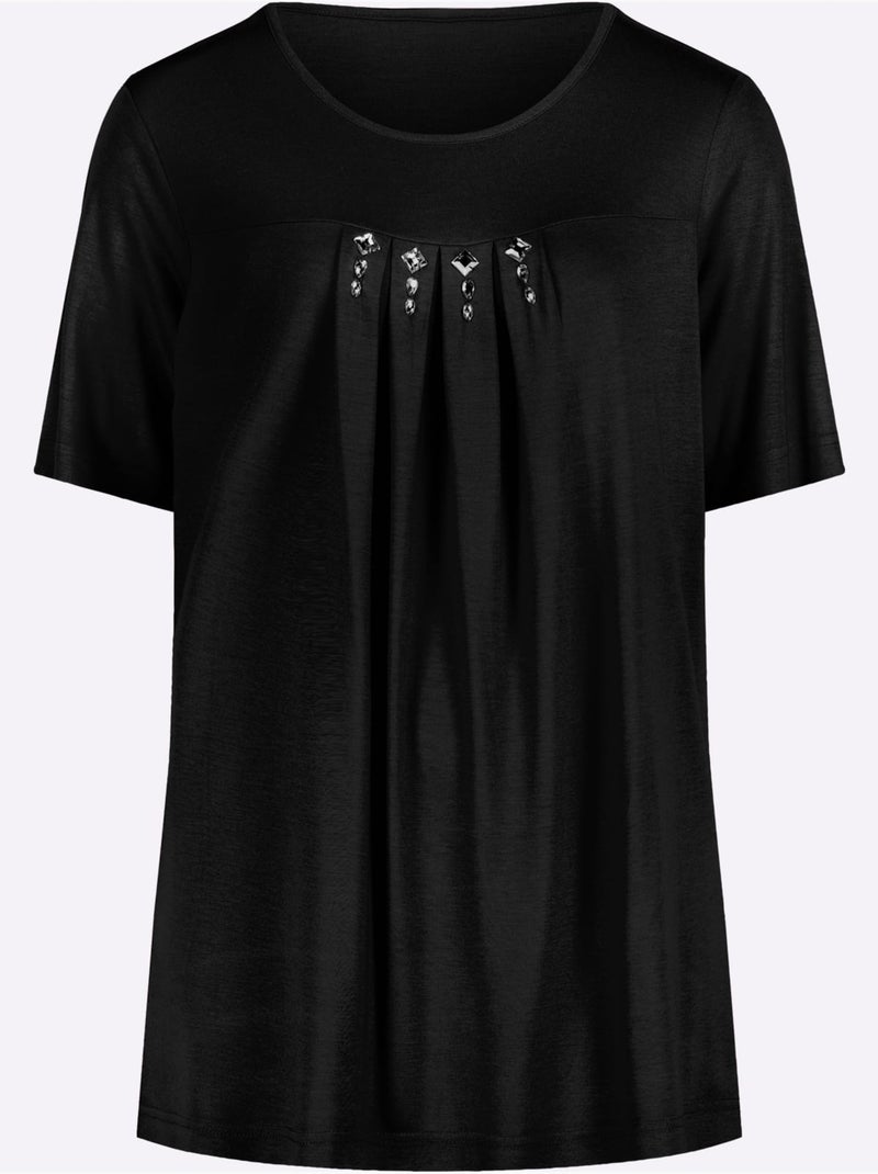 T-shirt à Manches Courtes Plis Creux Tendance - Taille Standard - Moda Vilona Noir - Kiabi