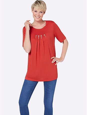 T-shirt à Manches Courtes Plis Creux Tendance - Taille Standard - Moda Vilona