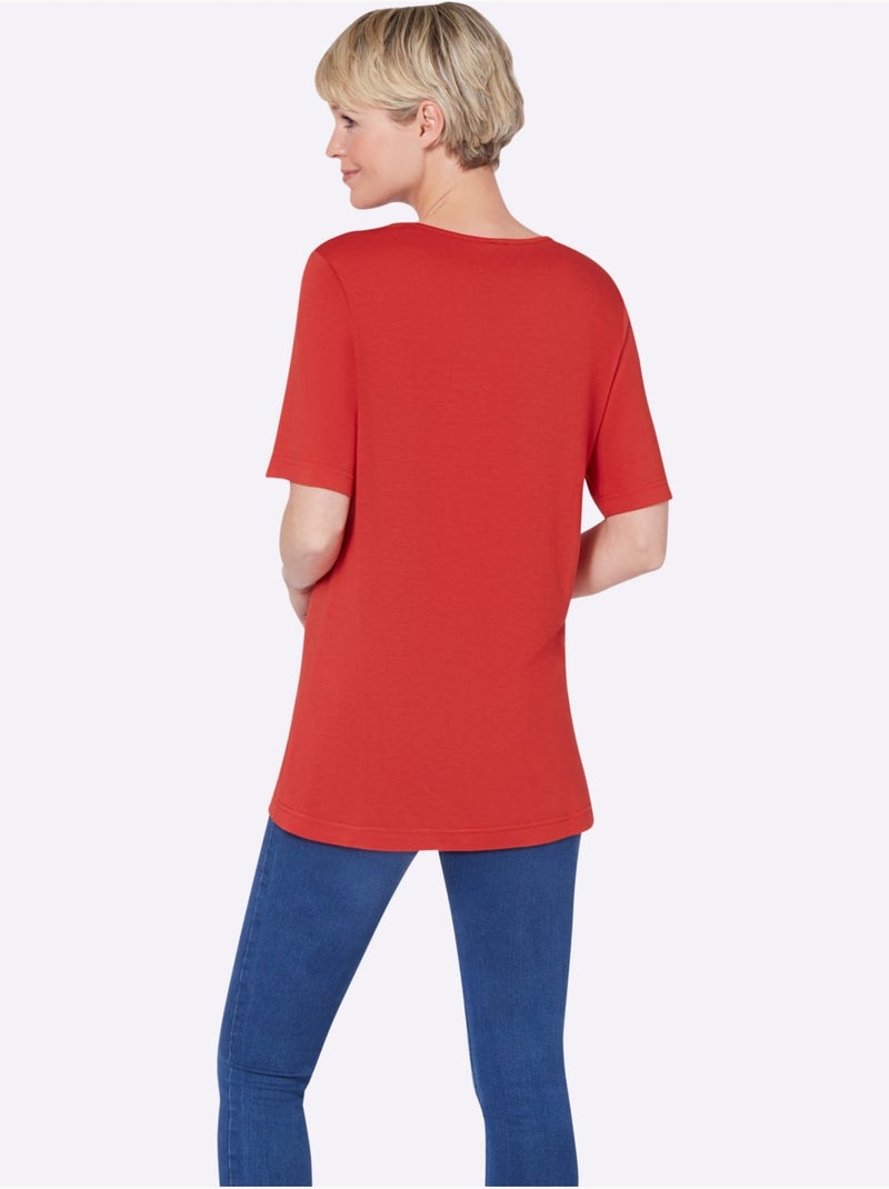 T-shirt à Manches Courtes Plis Creux Tendance - Taille Standard - Moda Vilona Rouge - Kiabi