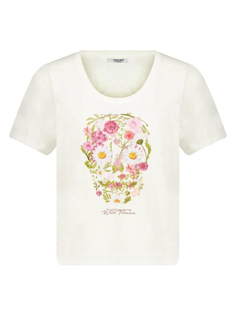 T-shirt à manches courtes pour femme à motif floral 'Deeluxe' Blanc - Kiabi