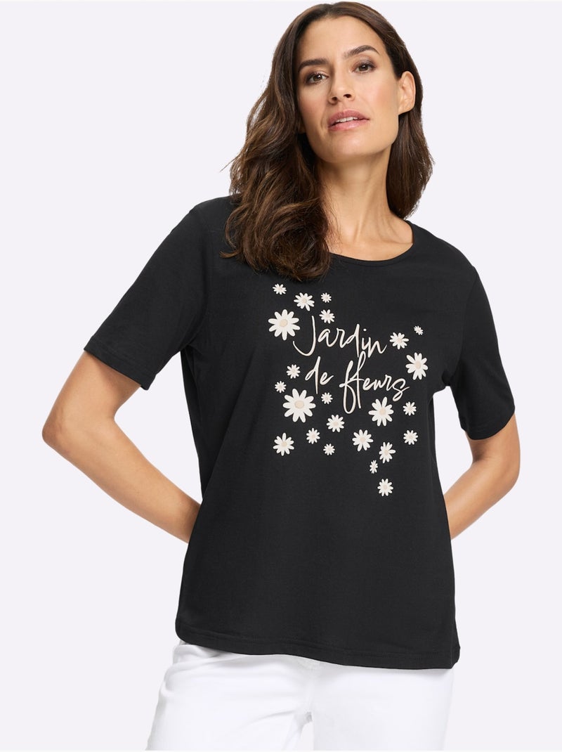 T-shirt à Manches Courtes Produit Certifié Ocs - Taille Standard - Witt Noir Ecru - Kiabi