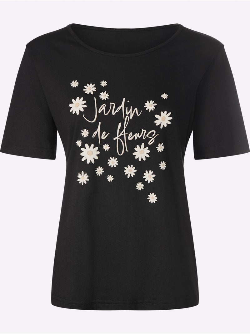 T-shirt à Manches Courtes Produit Certifié Ocs - Taille Standard - Witt Noir Ecru - Kiabi