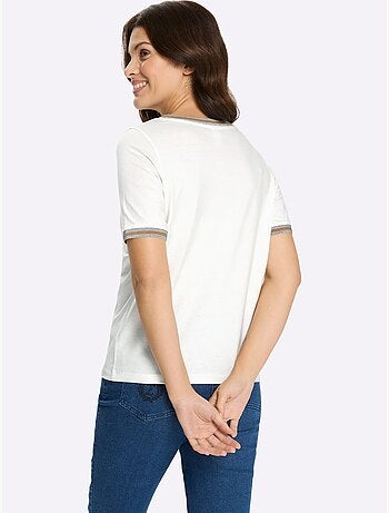 T-shirt à manches courtes en coton avec imprimé géométrique subtile - Taille standard - Moda Vilona