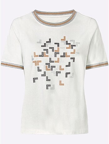 T-shirt à manches courtes en coton avec imprimé géométrique subtile - Taille standard - Moda Vilona