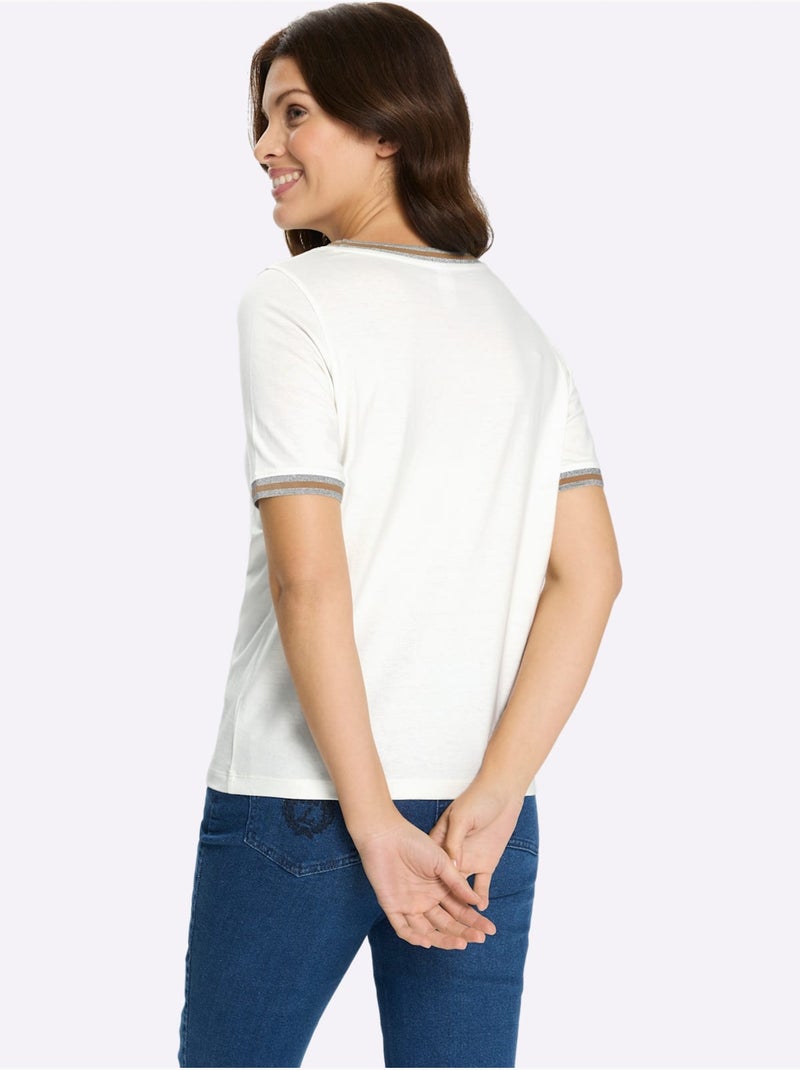 T-shirt à Manches Courtes Pur Coton - Taille Standard - Moda Vilona Écru/Jaune - Kiabi
