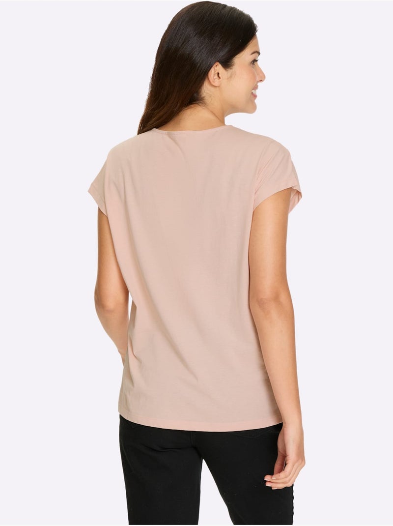 T-shirt à Manches Courtes Pur Coton - Taille Standard - Moda Vilona Rose - Kiabi