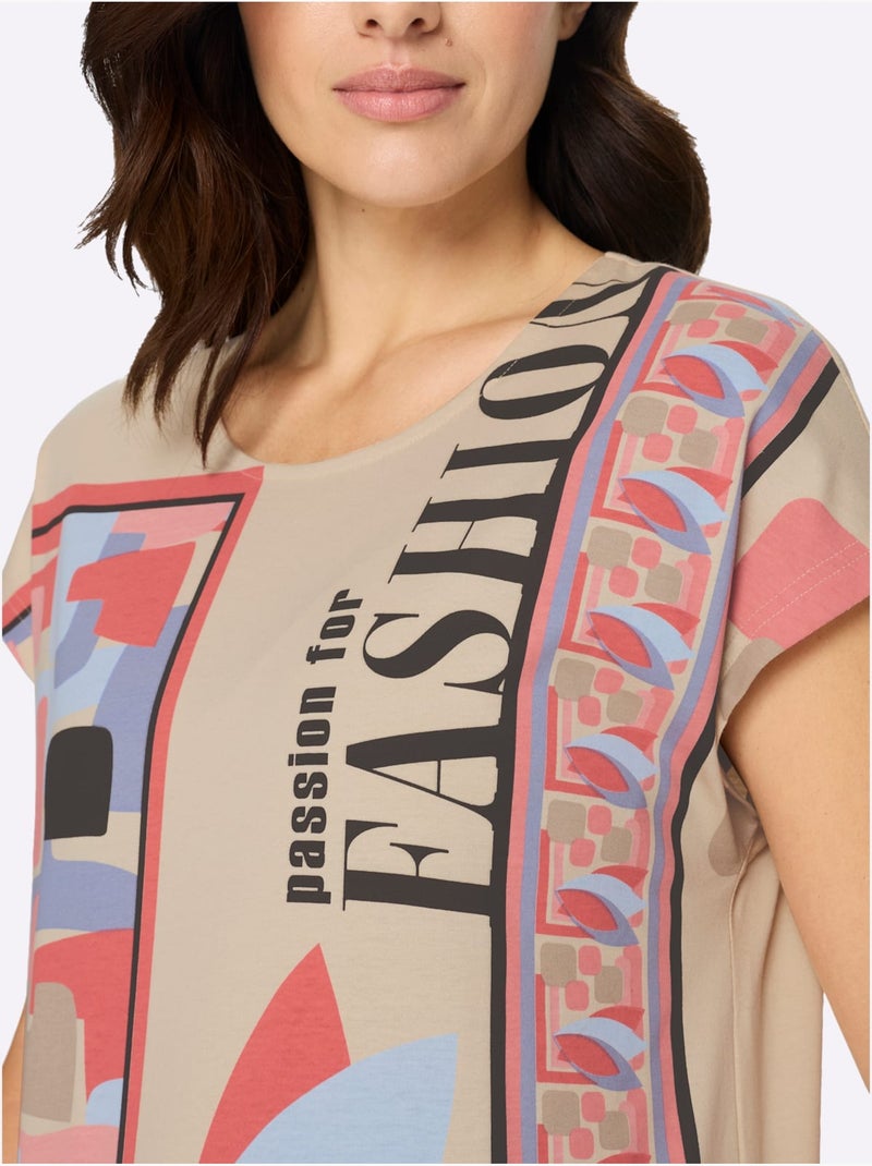 T-shirt à Manches Courtes Pur Coton - Taille Standard - Moda Vilona Rose/Sable - Kiabi