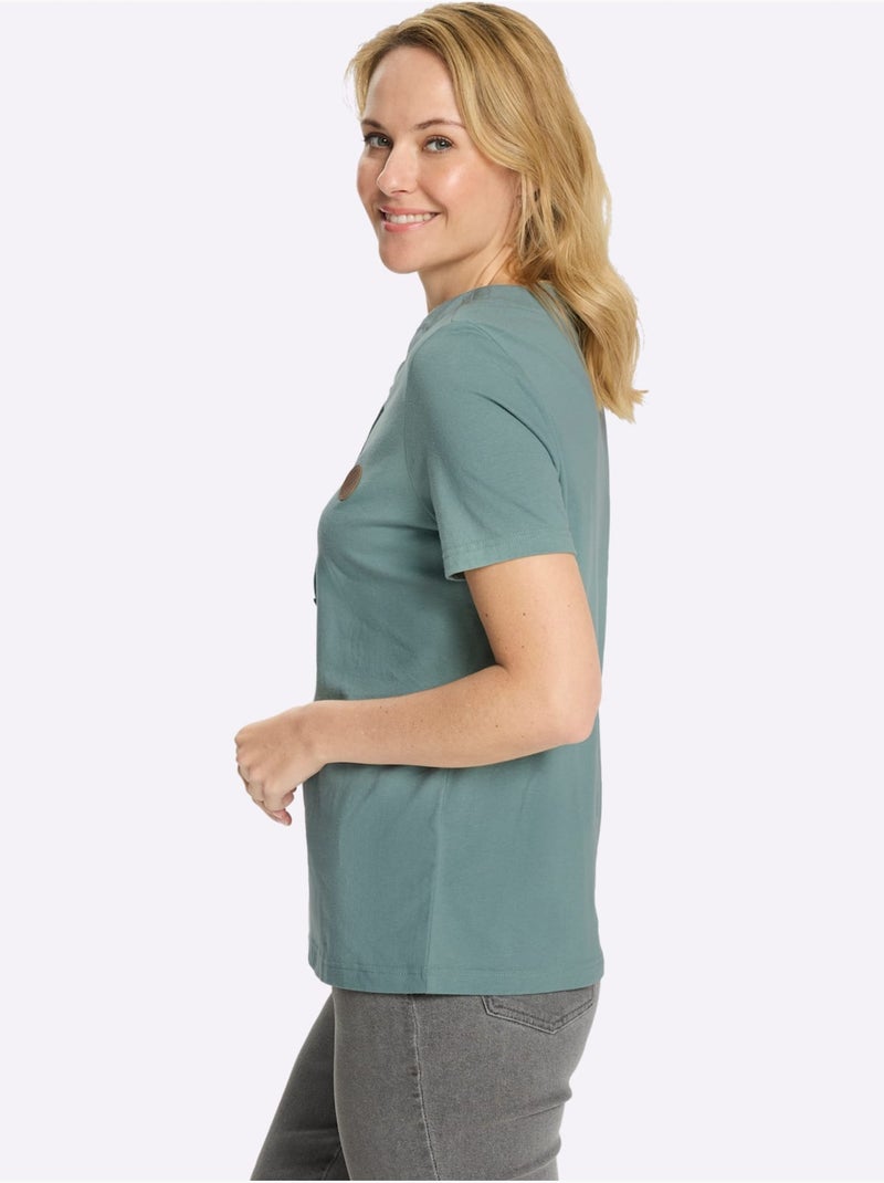 T-shirt à Manches Courtes Pur Coton - Taille Standard - Moda Vilona Vert jade - Kiabi