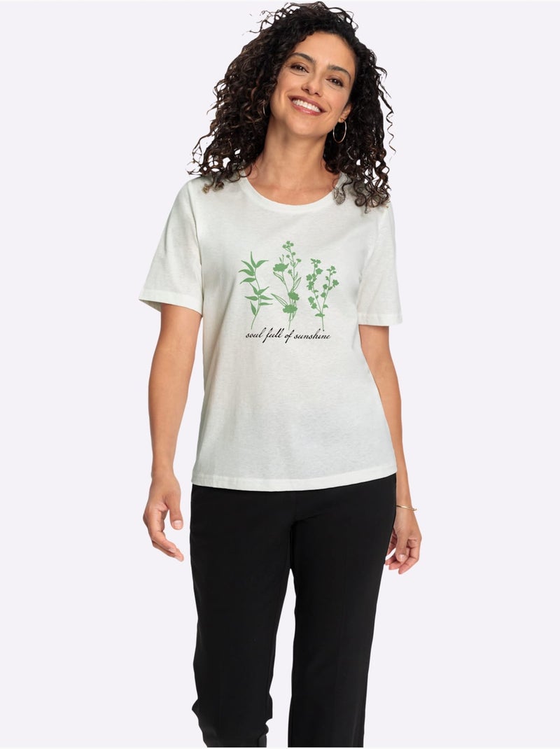 T-shirt à Manches Courtes Pur Coton - Taille Standard - Witt Beige/Vert - Kiabi