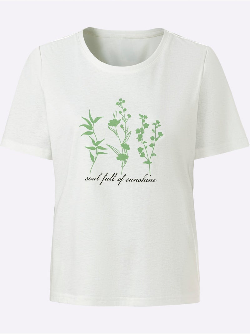 T-shirt à Manches Courtes Pur Coton - Taille Standard - Witt Beige/Vert - Kiabi