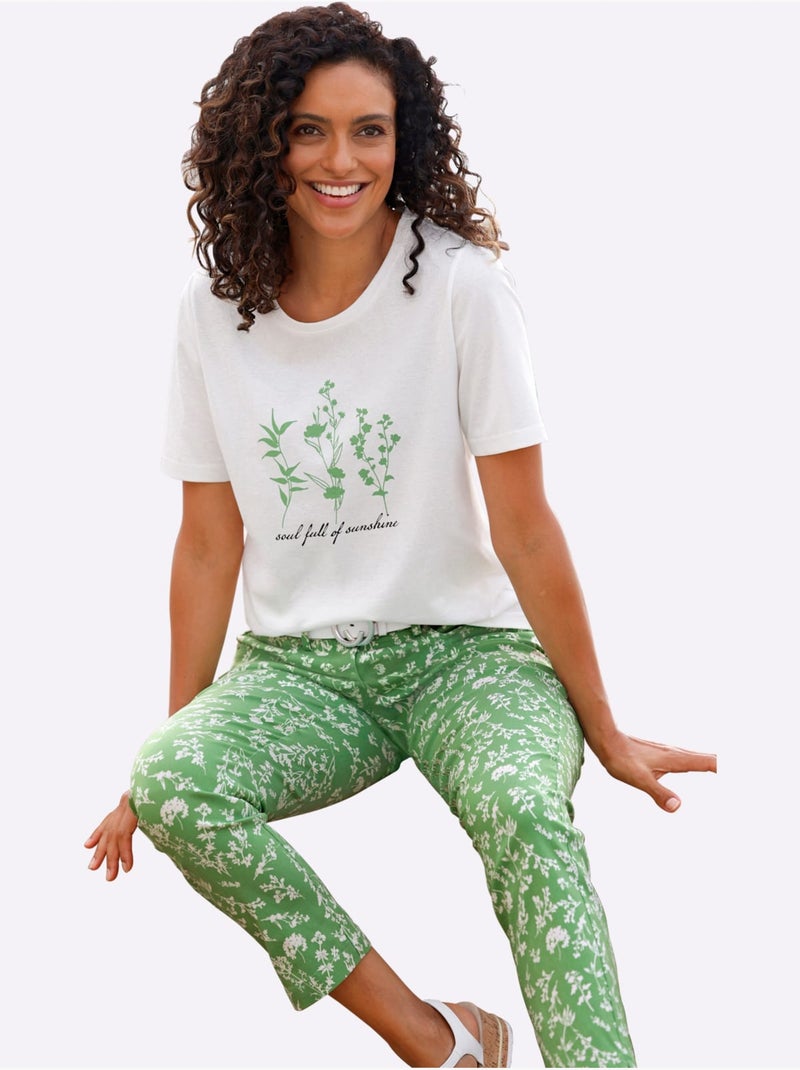 T-shirt à Manches Courtes Pur Coton - Taille Standard - Witt Beige/Vert - Kiabi