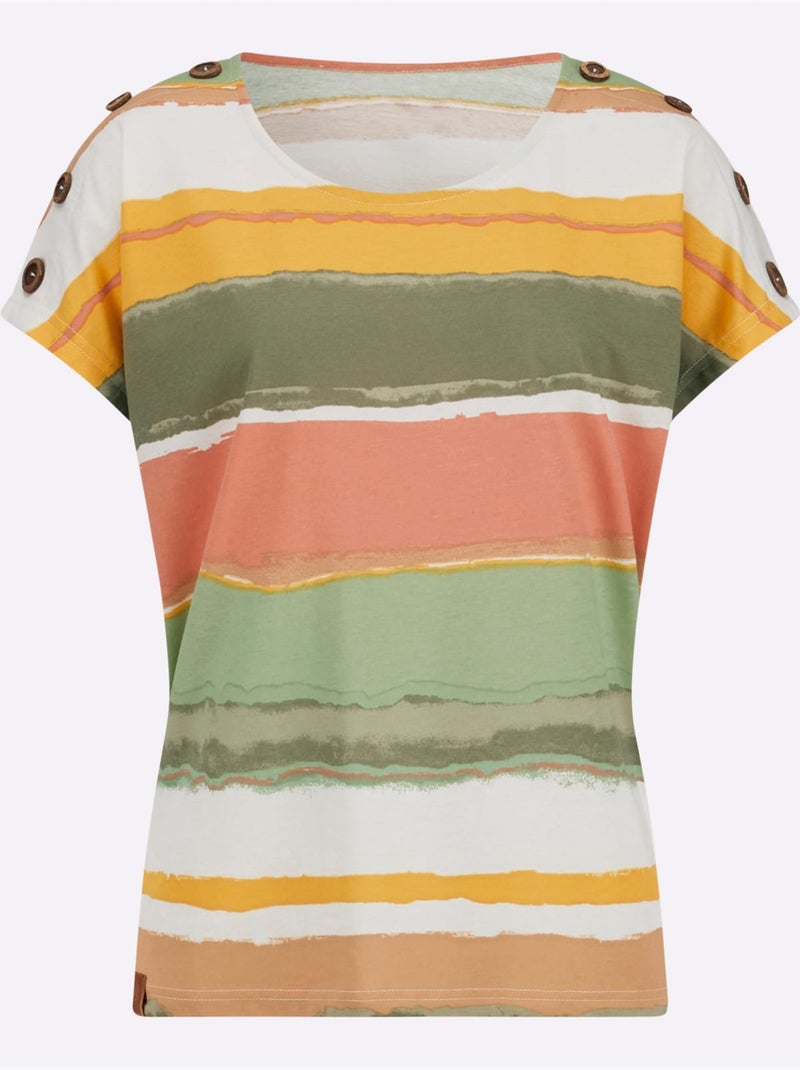 T-shirt à Manches Courtes Pur Coton - Taille Standard - Witt Blanc Vert - Kiabi
