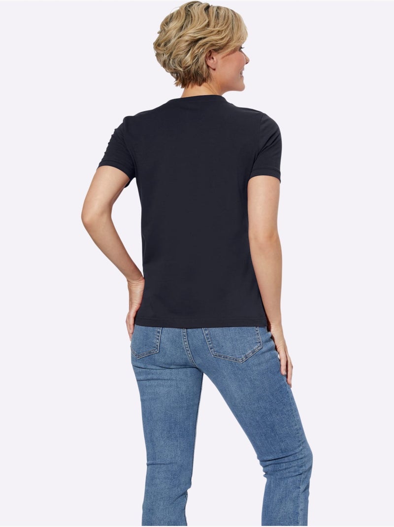 T-shirt à Manches Courtes Pur Coton - Taille Standard - Witt Bleu marine - Kiabi