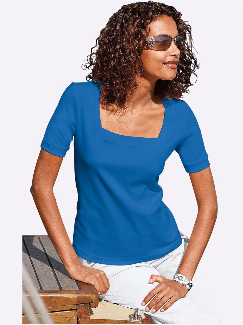 T-shirt à Manches Courtes Pur Coton - Taille Standard - Witt Bleu - Kiabi