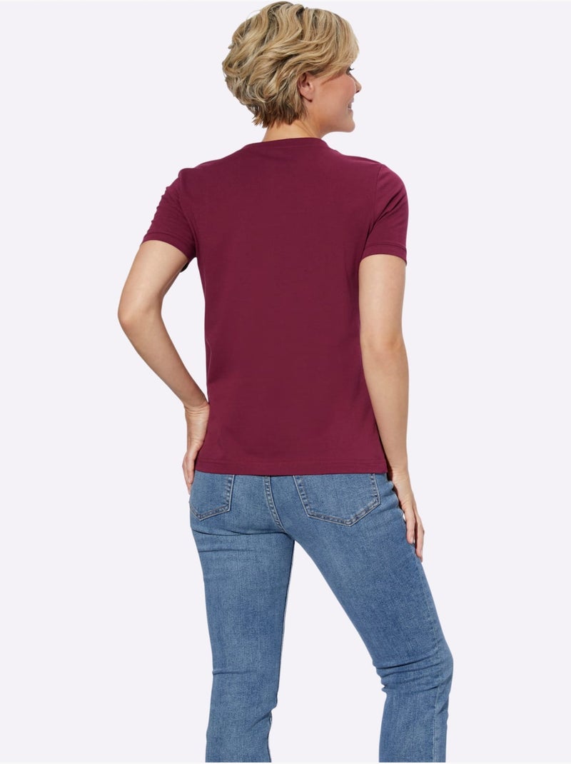 T-shirt à Manches Courtes Pur Coton - Taille Standard - Witt Bordeaux - Kiabi
