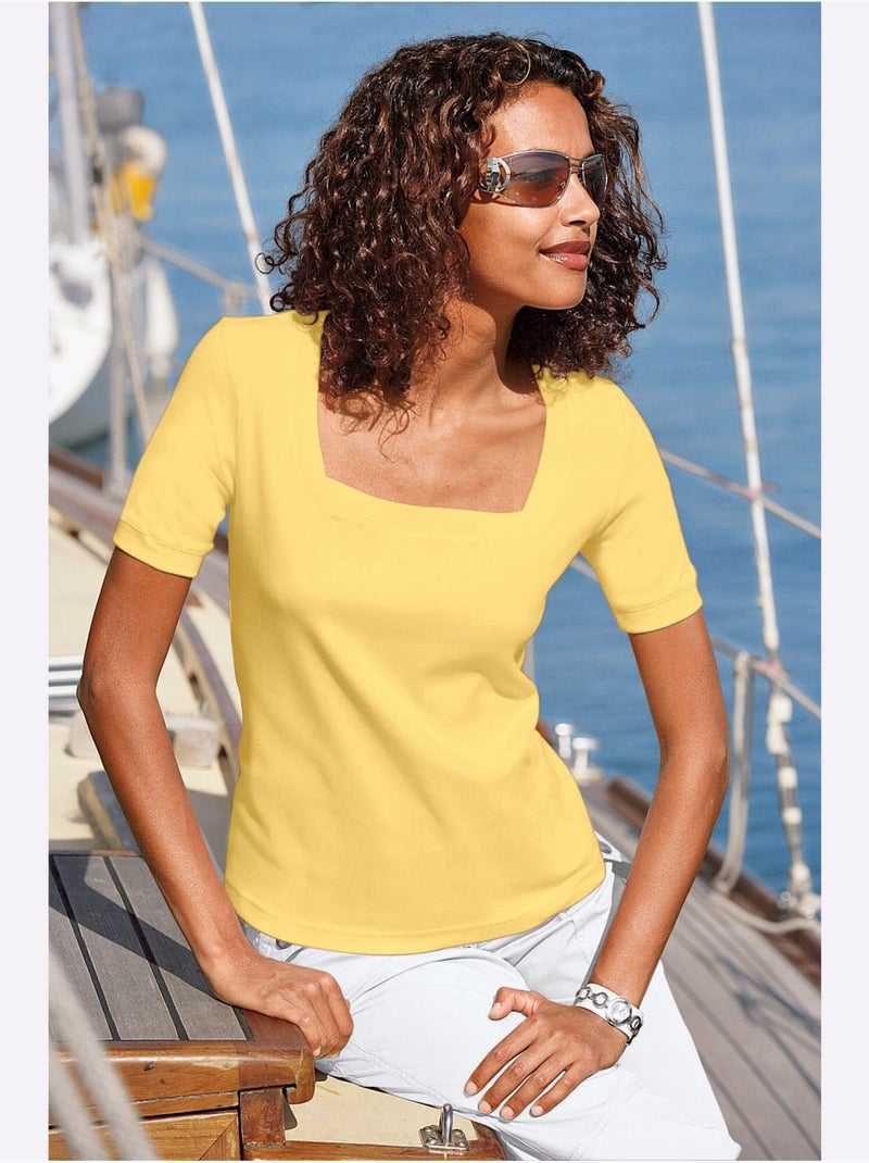 T-shirt à Manches Courtes Pur Coton - Taille Standard - Witt Jaune - Kiabi