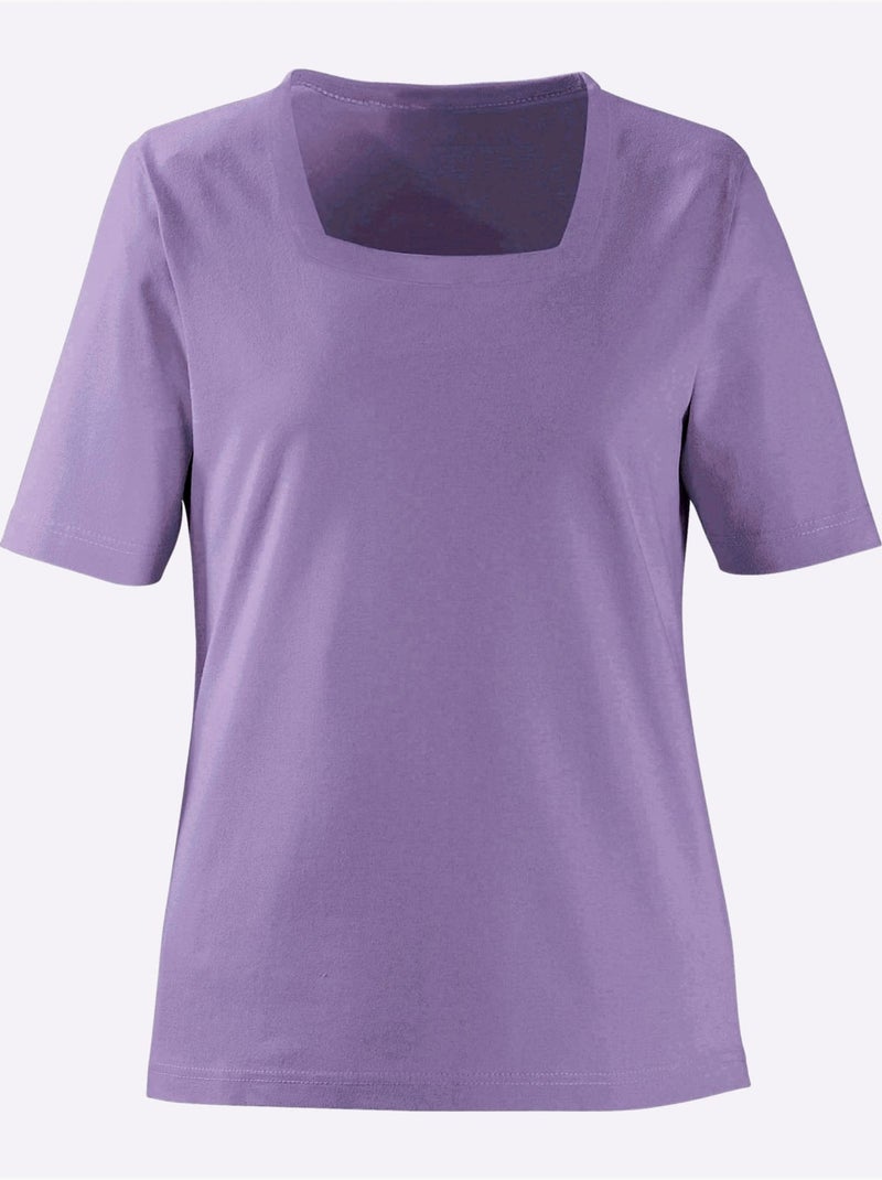 T-shirt à Manches Courtes Pur Coton - Taille Standard - Witt Lavande - Kiabi