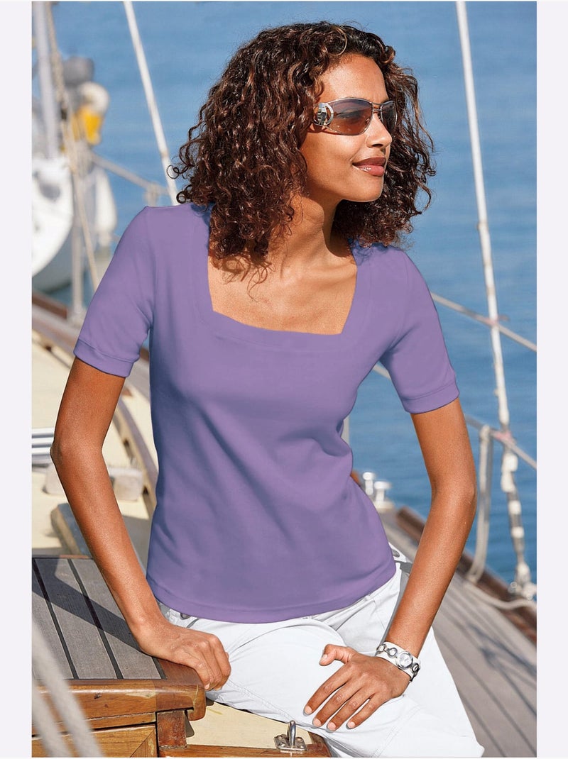 T-shirt à Manches Courtes Pur Coton - Taille Standard - Witt Lavande - Kiabi
