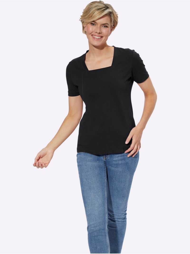T-shirt à Manches Courtes Pur Coton - Taille Standard - Witt Noir - Kiabi