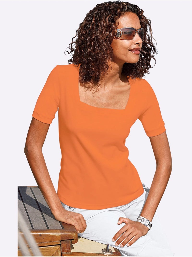 T-shirt à Manches Courtes Pur Coton - Taille Standard - Witt Orange - Kiabi