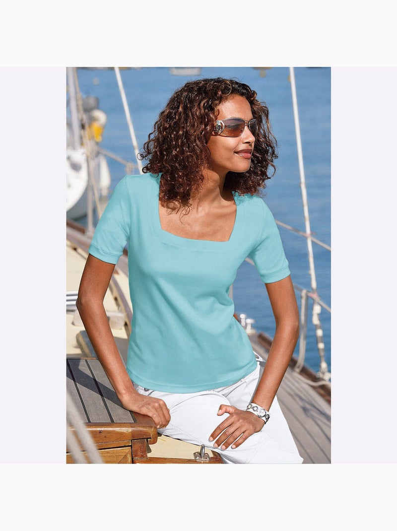 T-shirt à Manches Courtes Pur Coton - Taille Standard - Witt Turquoise - Kiabi