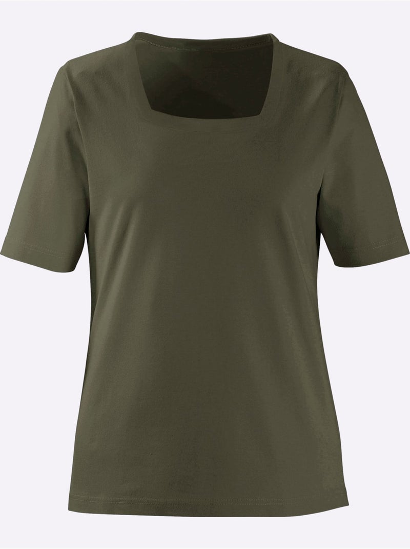 T-shirt à Manches Courtes Pur Coton - Taille Standard - Witt Vert olive - Kiabi