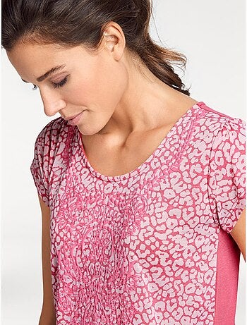 T-shirt à Manches Courtes Qualité Dévoré, Imprimé Effet Ton Sur Ton - Taille Standard - Helline